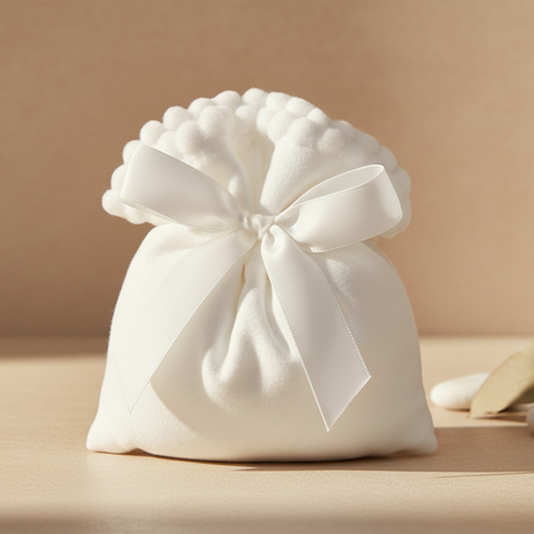 Sacchetto Bomboniera Bianco con Fiocco di Raso cm 11x11