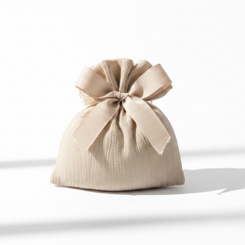 Sacchetto Portaconfetti Beige con Fiocco cm 11x11