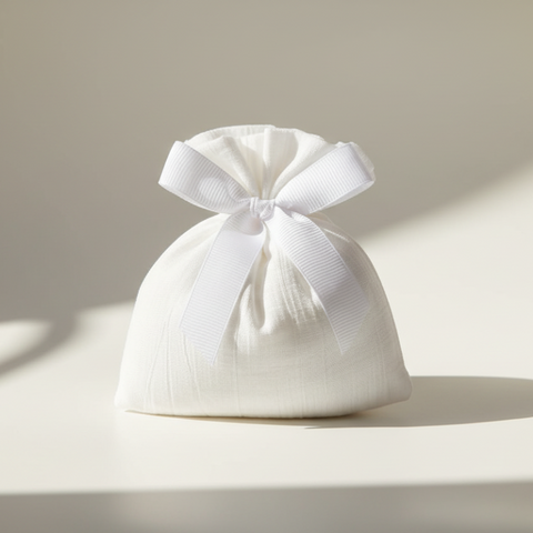 Sacchetto Portaconfetti Rigato Avorio con Fiocco