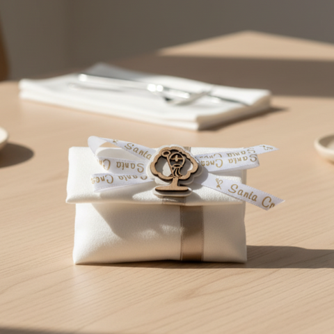 Sacchetto portaconfetti bianco con albero e simbolo cresima