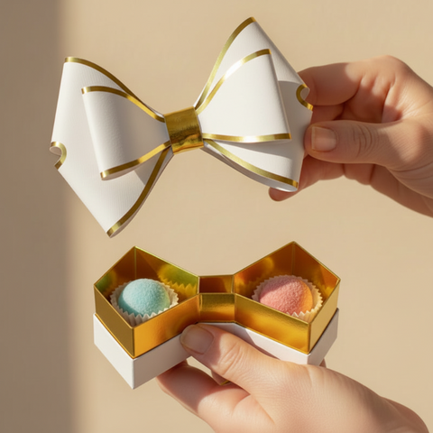 Scatola Fiocco Portaconfetti Bianco e Oro – Elegante Bomboniera per Cerimonie
