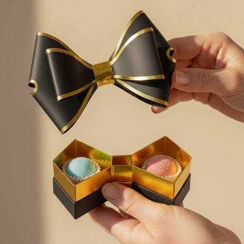 Scatola Fiocco Portaconfetti Nero e Oro – Elegante Bomboniera per Cerimonie