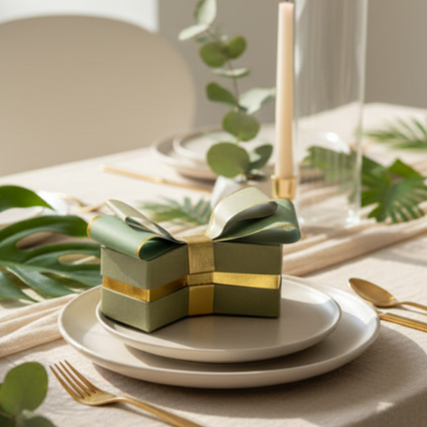 Scatola Portaconfetti Matrimonio Fiocco Verde Salvia – Bomboniera Elegante