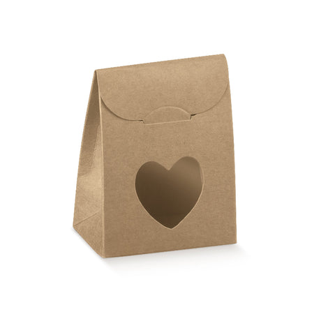 Scatolina Portaconfetti Avana a Sacchetto con Finestra a Cuore