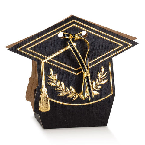 Scatolina Portaconfetti Tocco Laurea Nero e Oro – cm 7x4x8,5