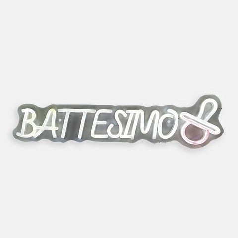 Scritta Luminosa LED BATTESIMO con Ciuccio - Decorazione Festa Battesimo