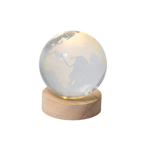 Sfera Mondo in Cristallo con Luce LED e Base in Legno