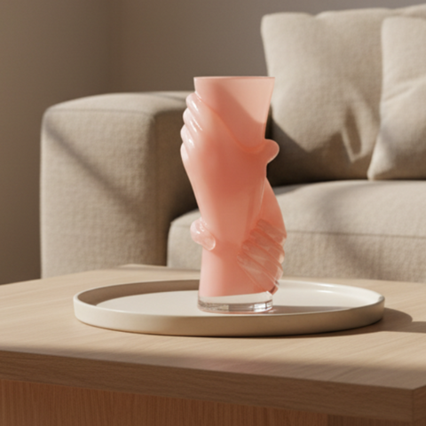 Vaso Vintage in Vetro Rosa con Mano - Design Art Déco