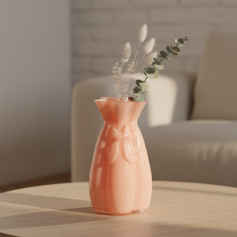 Vaso in Vetro Rosa con Fiocco in Rilievo - Collezione Mandorle