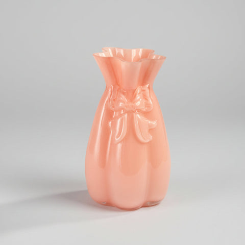 Vaso in Vetro Rosa con Fiocco in Rilievo - Collezione Mandorle