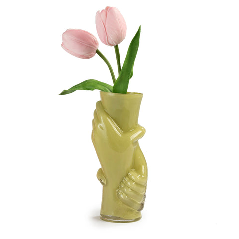 Vaso in Vetro Verde con Mani in Rilievo - Design Scultoreo