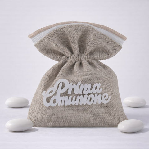 Sacchetto Bomboniere Comunione Naturale 10x12 cm - Prima Comunione Shabby Chic