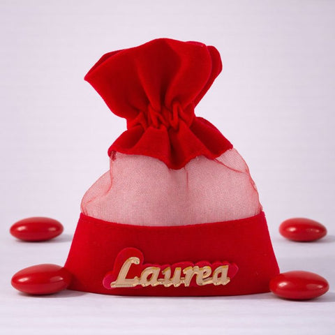 Sacchetto Laurea Fai da Te 8x10 cm - Bomboniera Velluto Rosso Scritta Laurea