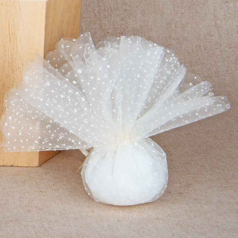 25 Pezzi Velo Tondo Crema 25 cm con Tirante e Pois – Tulle Raffinato per Bomboniere