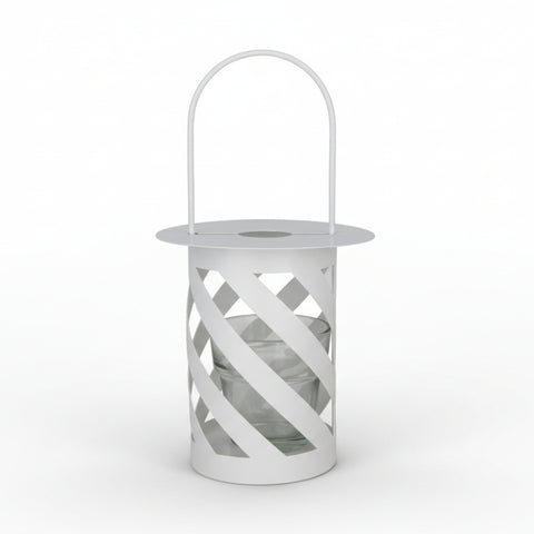 ECO Lanterna in metallo bianco con inserto in vetro, ideale come bomboniera per matrimonio