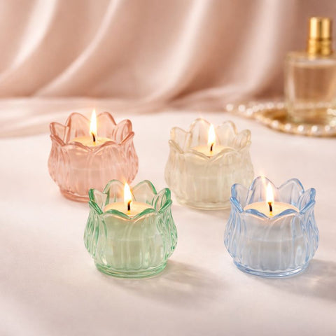 Portacandele in vetro a forma di tulipano colorato come bomboniera elegante