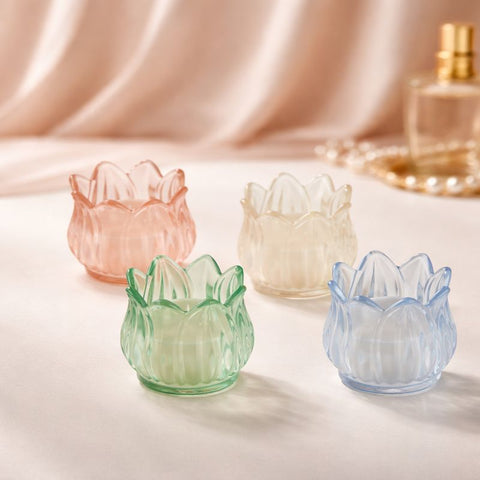 Portacandele in vetro a forma di tulipano colorato come bomboniera elegante