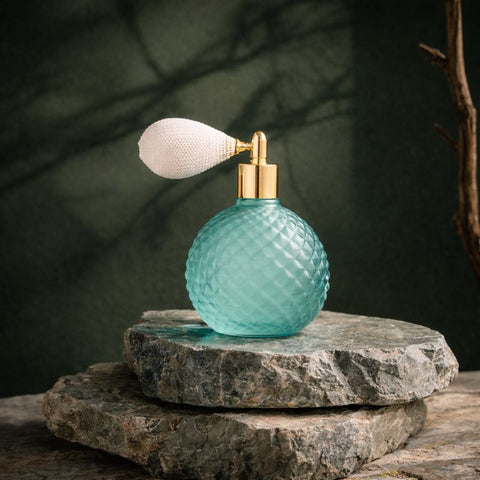 Profumatore spray Bubble Madrhelen in vetro verde con texture a bolle, bomboniera elegante per eventi