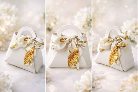 Borsetta Portaconfetti Similpelle Bianca con Foulard - Pochette Bomboniera 12,5x13,5 cm