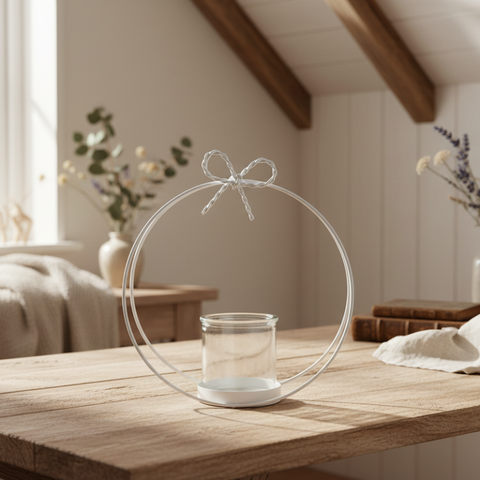 portacandela a cerchio bianco in metallo e vetro bomboniera elegante arredo moderno