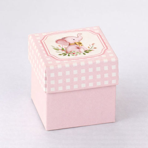 Scatolina Portaconfetti Cubo con Elefantino Rosa – Nascita e Battesimo Bimba