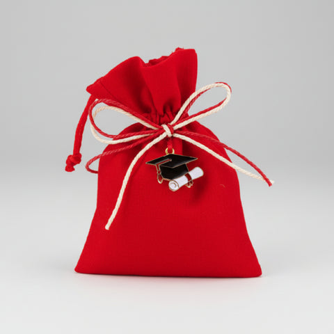 Sacchetto Porta Confetti Laurea Rosso con Tocco - Bomboniera Originale