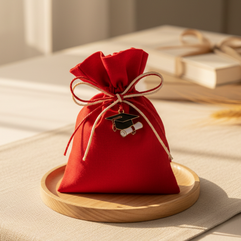 Sacchetto Porta Confetti Laurea Rosso con Tocco - Bomboniera Originale
