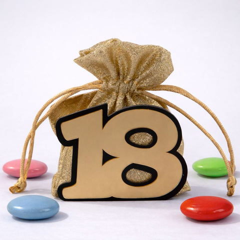 Portaconfetti 18 Anni Oro 8 cm con Sacchetto - Bomboniera Compleanno Maggiorenne