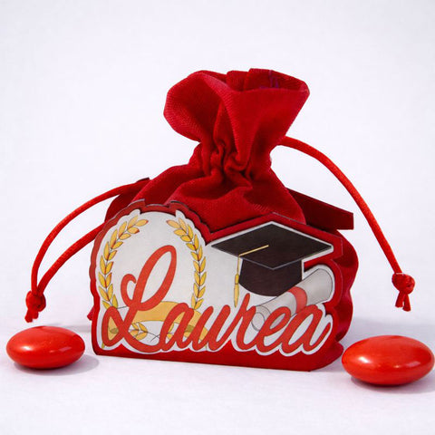 Sacchetto Rosso Laurea 8,5 cm con Tocco - Bomboniera Confetti Laurea
