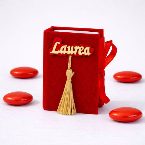 Libro Portaconfetti Laurea Rosso 5,5x8 cm con Nappa - Bomboniera Festa Laurea