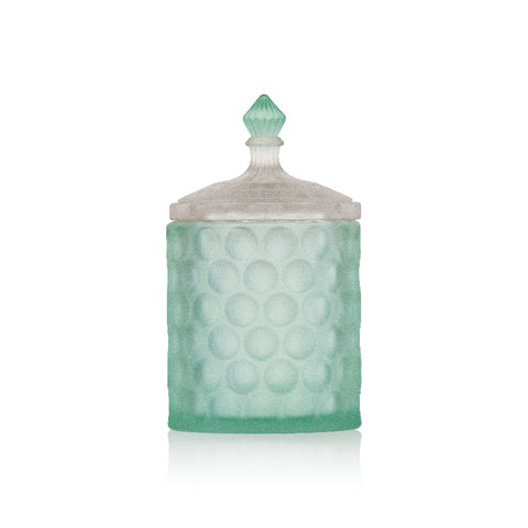 Bomboniera scatola potiche in vetro bicolore verde acqua e trasparente linea Bubble Madrhèlen con scatola regalo coordinata.